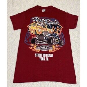 Vintage Y2K Hot Rods Street Rods Rally York Pa Red Graphic Shirt Size Small